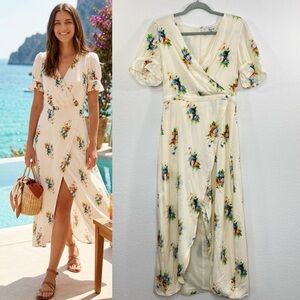 Ruffle-Sleeve Maxi Dress in Corsage Floral Antique Lace size 4